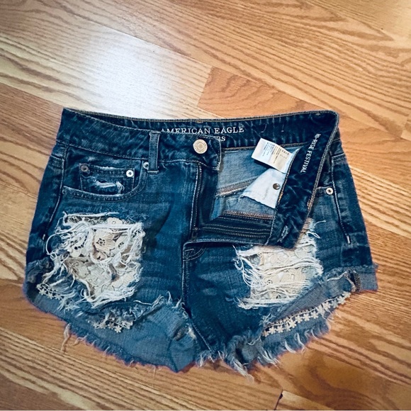 American Eagle Outfitters Pants - American Eagle Outfitters Distressed Denim Festival Shorts Exposed Lace Pockets